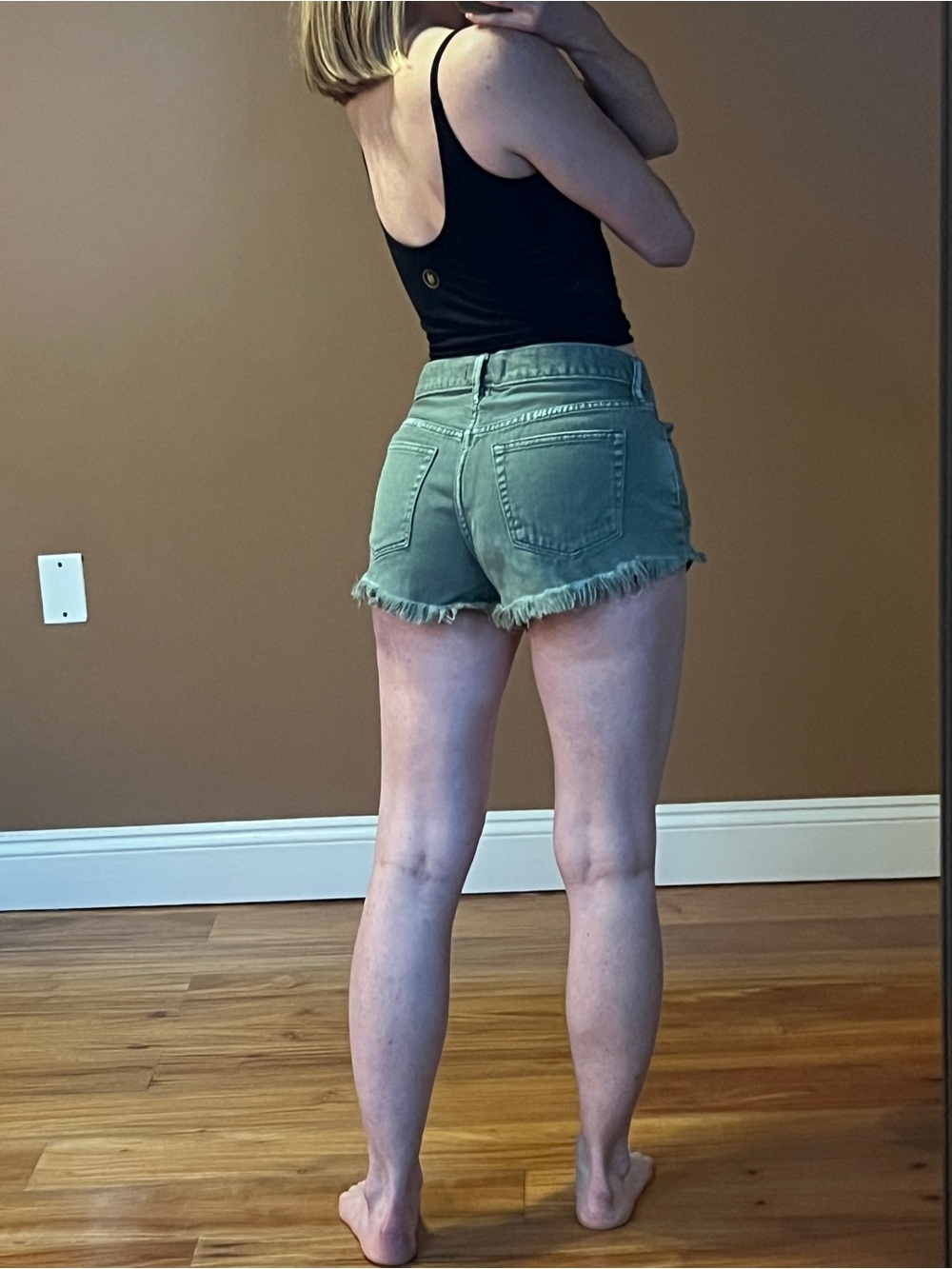 Free People Olive Green Distressed Denim Cutoff Shorts - Picture 2 of 5
